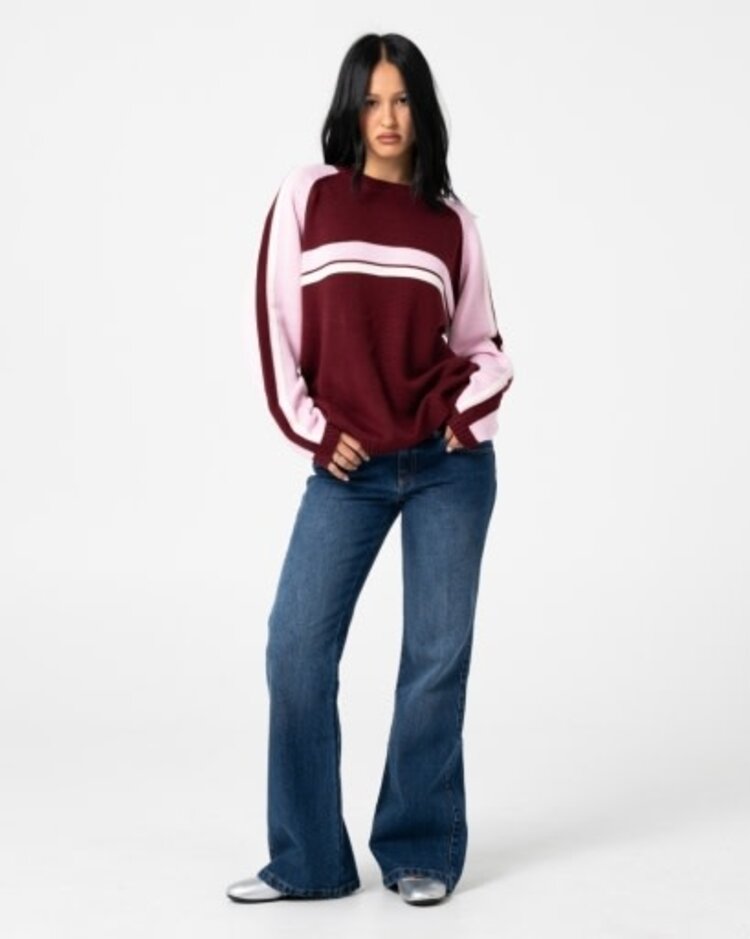 RUSTY USA WHITE LINES TWO L/S CREW NECK KNIT