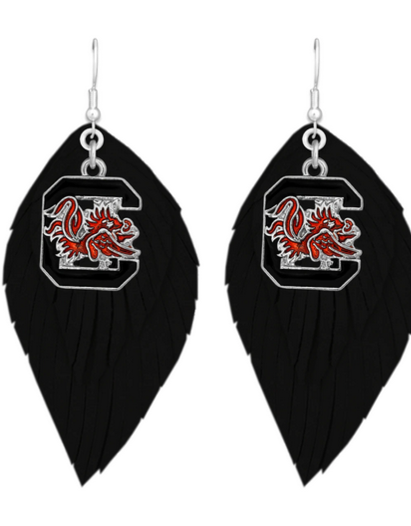 South Carolina Gamecocks Boho Earrings with Crimson Logo Charm