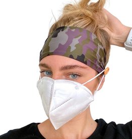 Pretty Simple Camo Headband  with Buttons for Holding Face Masks in Place