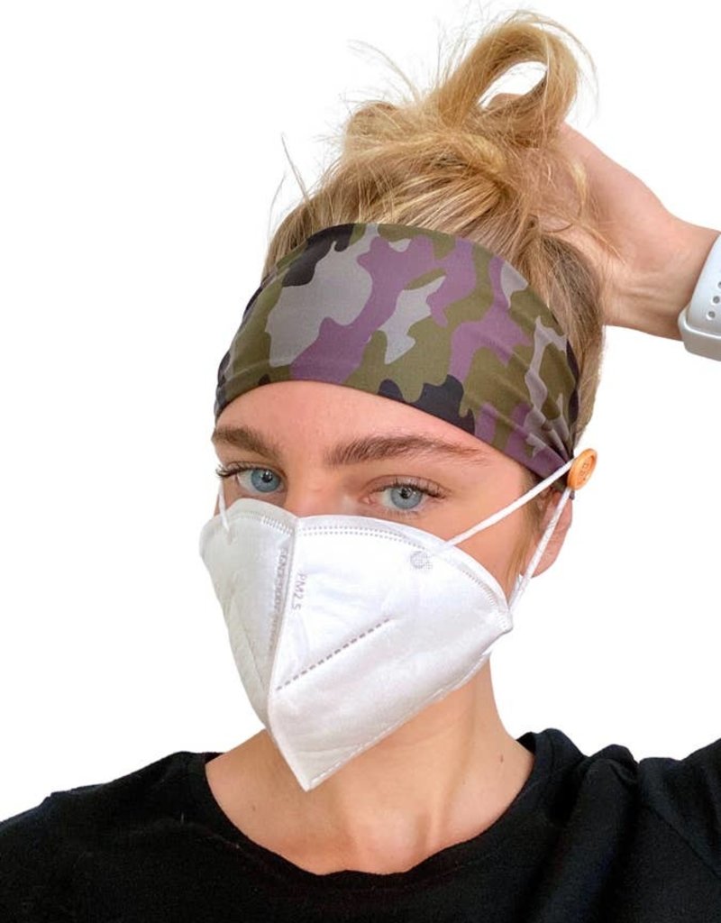 Pretty Simple Camo Headband with Buttons for Holding Face Masks in Place