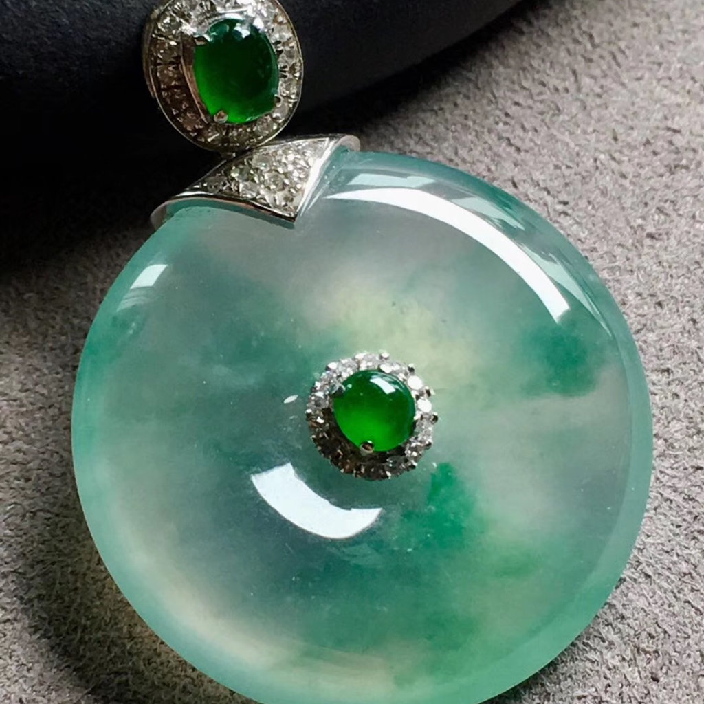 Green Light Purple Jade Pendant  Lucky Peace Ring jadeite Pendant  Burma Natural Grade A untreated jadeite Ring Pendant gift for him