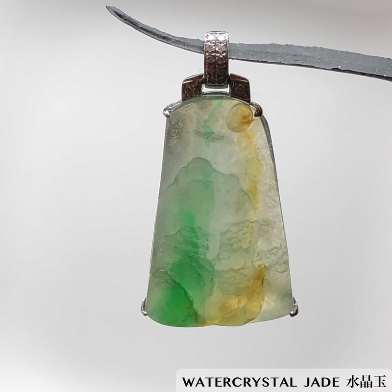 28.5 mm Grade A Icy Dark Green Wuji Carved Bat Jadeite Jade Pendant
