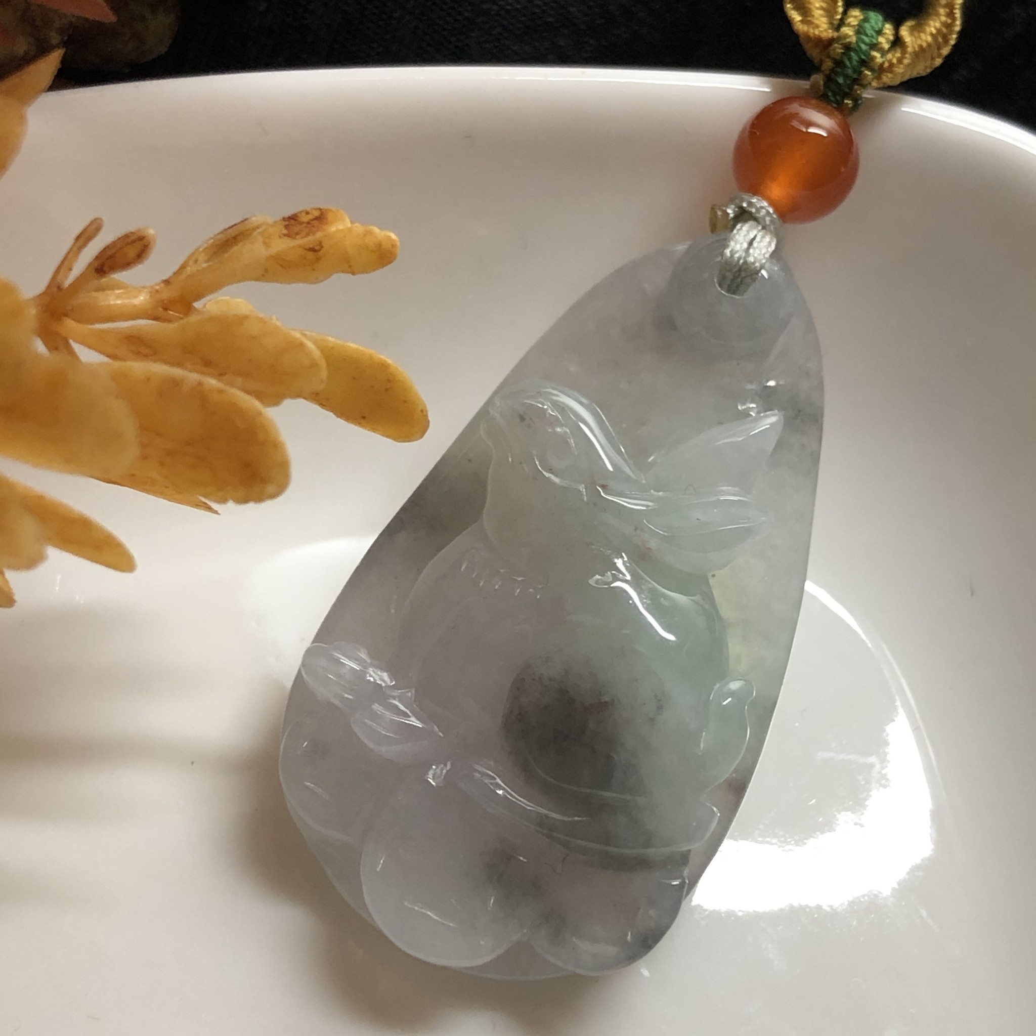 28.5 mm Grade A Icy Dark Green Wuji Carved Bat Jadeite Jade Pendant