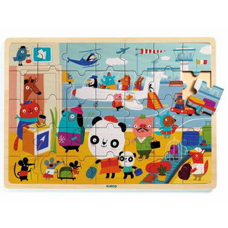 DJECO WOODEN PUZZLE - AIRPORT 35 PCS