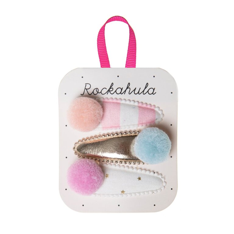 ROCKAHULA ENSEMBLE DE 3 BARRETTES - BONBON POMPON PASTEL