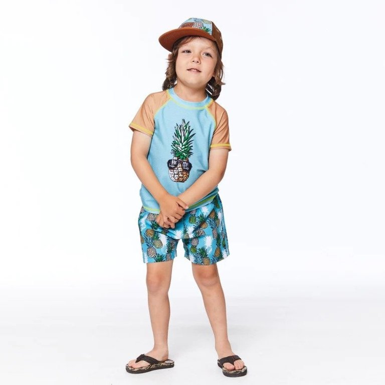 DEUX PAR DEUX 2 PAR 2 - T-SHIRT MAILLOT IMPRIMÉ ANANAS - TURQUOISE