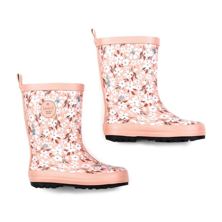 DEUX PAR DEUX 2 PAR 2 - BOTTES DE PLUIE ROSES IMPRIMÉES MINI FLEURS