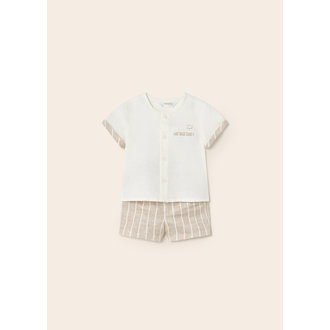 MAYORAL ENSEMBLE CHEMISE ET SHORT EN LIN - IVOIRE ET BEIGE