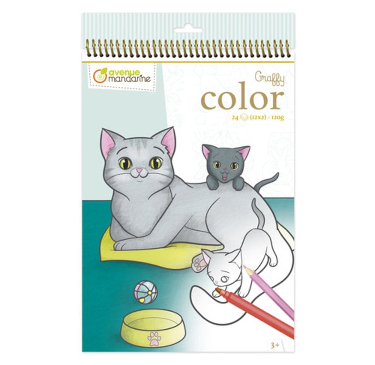 AVENUE MANDARINE CARNET DE COLORIAGE GRAFFY COLOR - ANIMAUX MAMAN-BÉBÉ