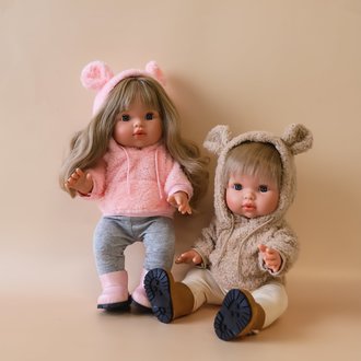 TINY HARLOW ENSEMBLE HOODIE TEDDY ET LEGGING - ROSE ET GRIS