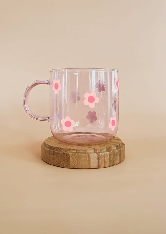 MÖMY TASSE EN VERRE ROSE - PETITES FLEURS RÉTRO