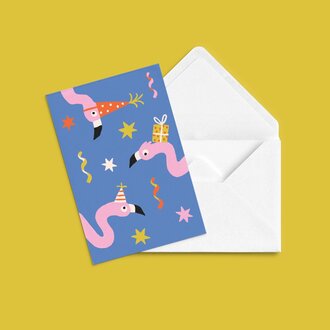 ANNE-JULIE DUDEMAINE CARTE DE SOUHAITS - FLAMINGOS FESTIFS