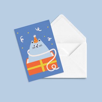 ANNE-JULIE DUDEMAINE GREETING CARD - BLUE BIRTHDAY CAT
