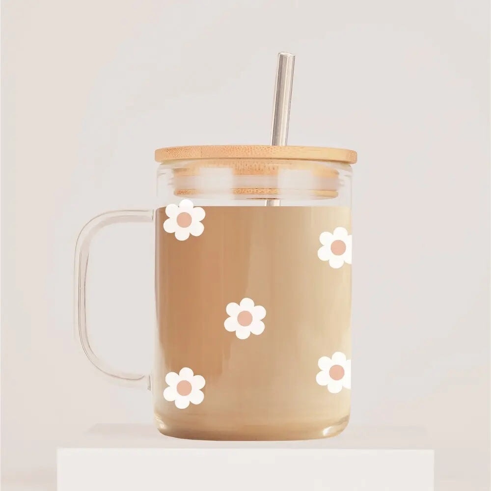 MOMY - TASSE EN VERRE ROSE - PETITES FLEURS RÉTRO - Boutique Patati & Patata