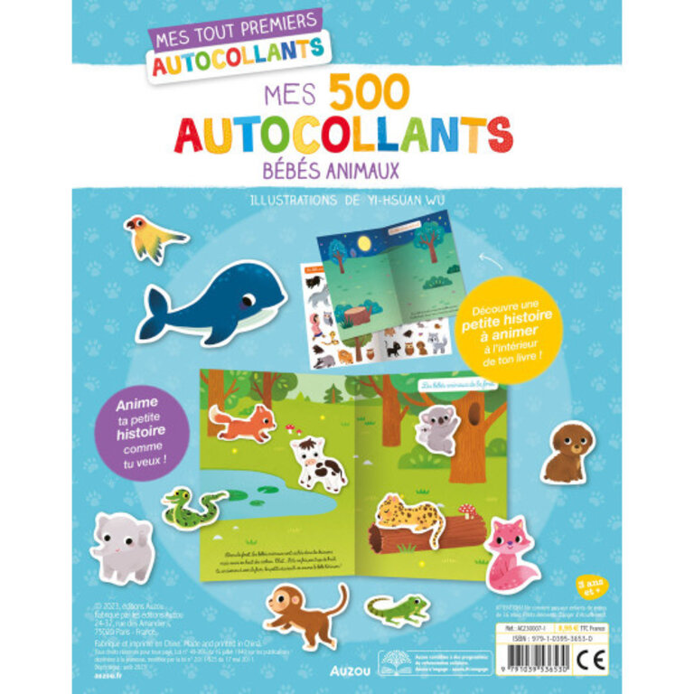 AUZOU 500 AUTOCOLLANTS BÉBÉS ANIMAUX