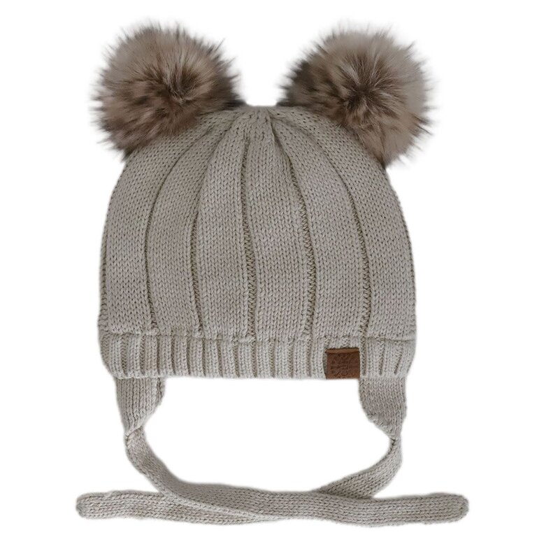 CALIKIDS TUQUE DOUBLÉE À POMPONS - BEIGE