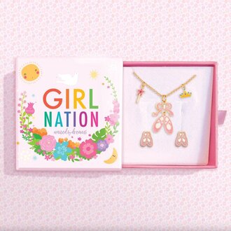 GIRL NATION COFFRET CADEAU COLLIER ET BOUCLES D'OREILLES - CHAUSSONS DE BALLET