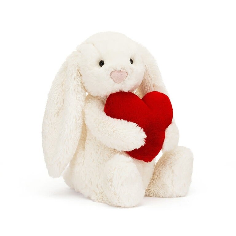 JELLYCAT PELUCHE - LAPIN BLANC BASHFUL AVEC COEUR - MOYEN