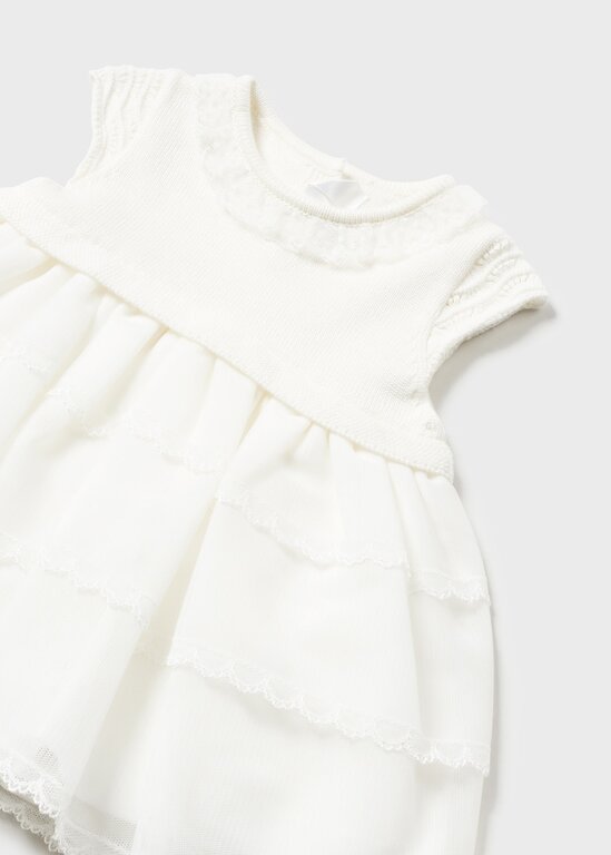 ROBE BI-MATIÈRE AVEC CULOTTE - ÉCRU