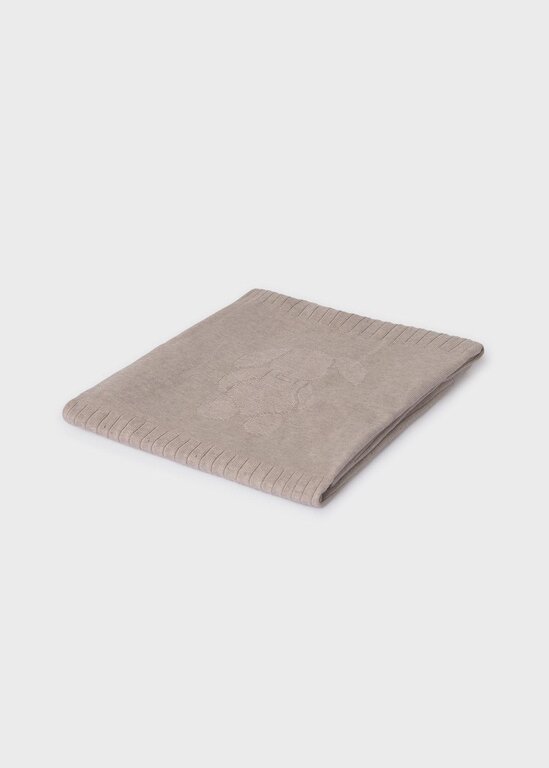 COUVERTURE EN TRICOT AVEC BRODERIES DE LAPIN - SABLE