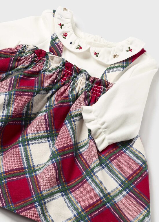 MAYORAL ROBE À COL BRODÉ À CARREAUX - ROUGE