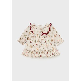 ROBE À MOTIFS DE CERF - BEIGE ET ROUGE