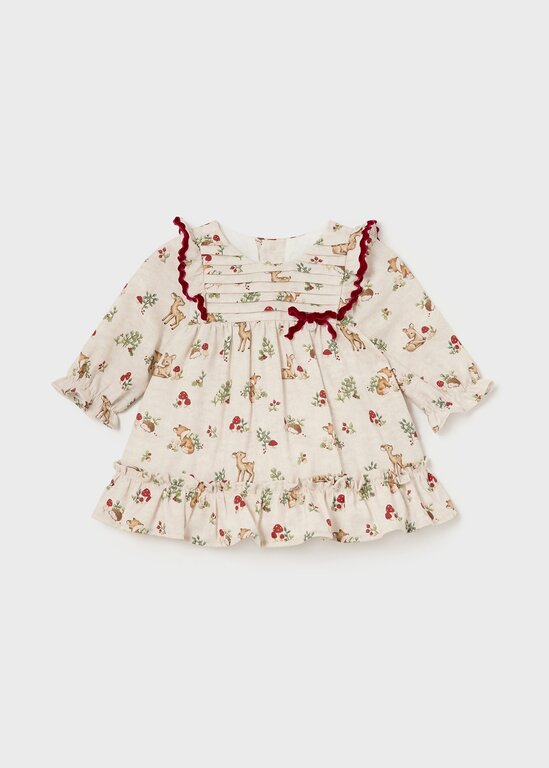 MAYORAL ROBE À MOTIFS DE CERF - BEIGE ET ROUGE