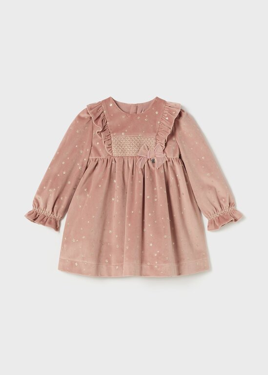 ROBE EN VELOURS À MOTIFS DORÉS - ROSE