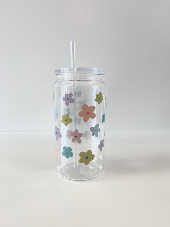 MÖMY VERRE 16 OZ PLASTIQUE - FLEURS PASTELS