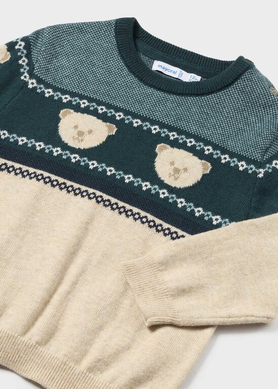 MAYORAL TRICOT À MOTIF D'OURSONS - BEIGE ET JADE