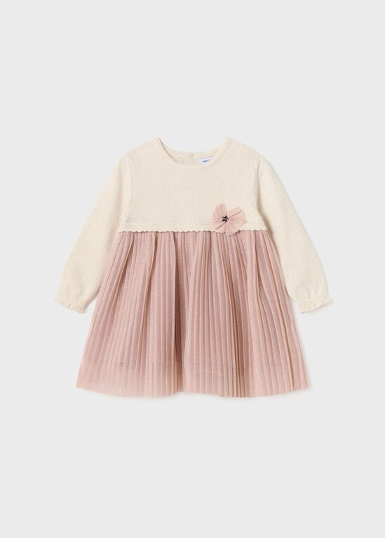 MAYORAL ROBE BI-MATIÈRE TRICOT AVEC TULLE ROSÉ