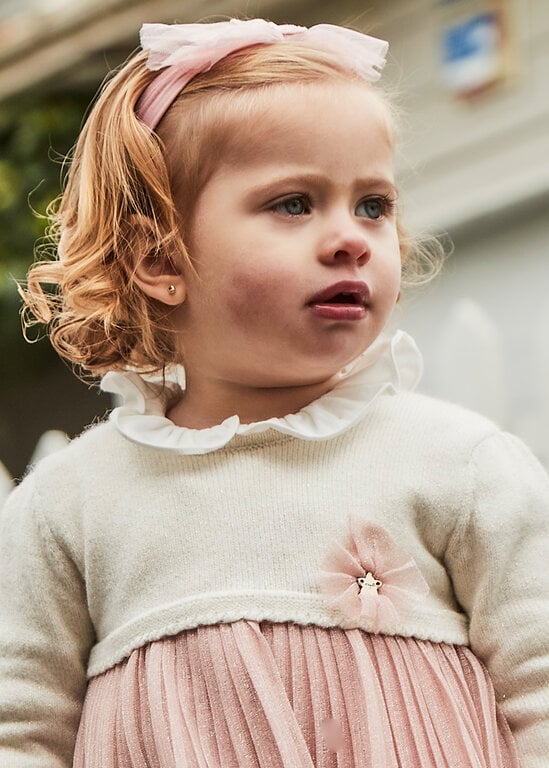 MAYORAL ROBE BI-MATIÈRE TRICOT AVEC TULLE ROSÉ