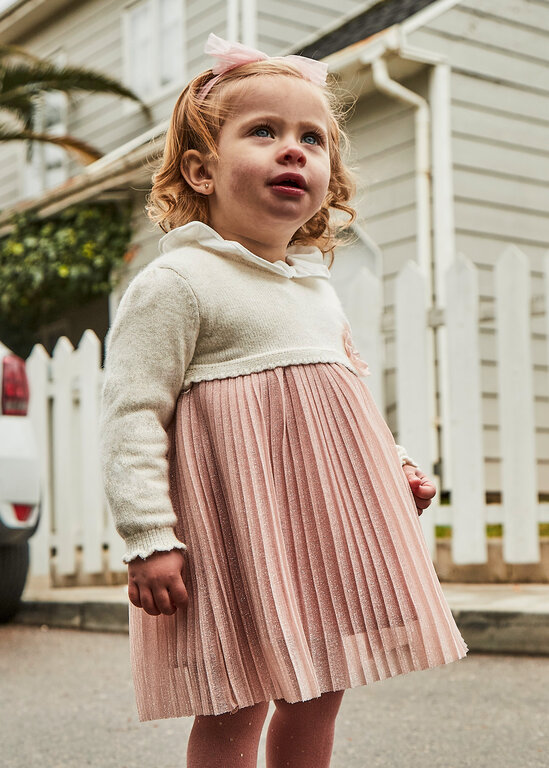 MAYORAL ROBE BI-MATIÈRE TRICOT AVEC TULLE ROSÉ