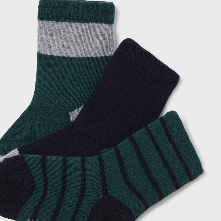 MAYORAL ENSEMBLE 3 CHAUSSETTES RAYÉS/UNIS -  JADE