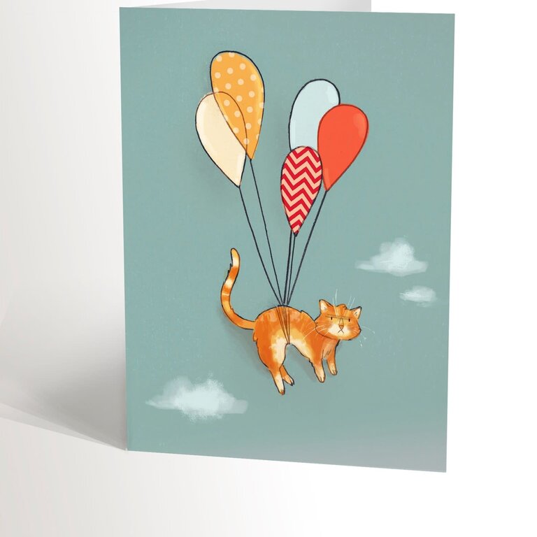 VALÉRIE BOIVIN CARTE DE SOUHAITS - CHAT VOLANT