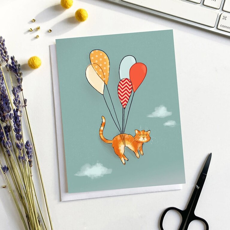 VALÉRIE BOIVIN CARTE DE SOUHAITS - CHAT VOLANT