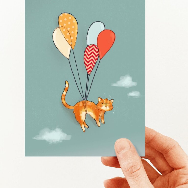 VALÉRIE BOIVIN CARTE DE SOUHAITS - CHAT VOLANT