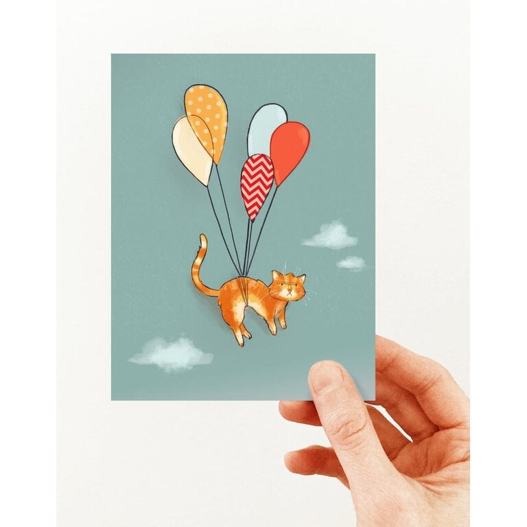 VALÉRIE BOIVIN CARTE DE SOUHAITS - CHAT VOLANT
