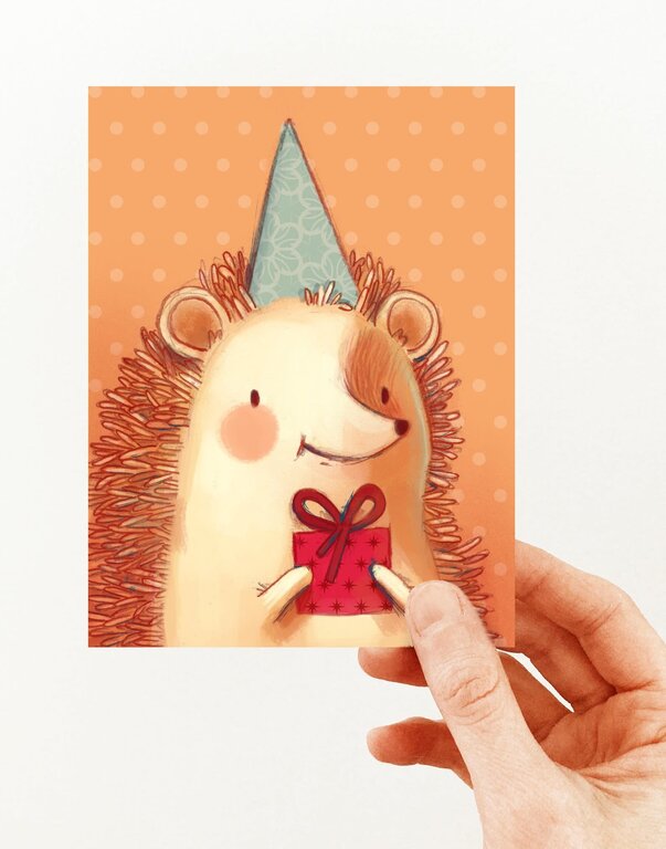 VALÉRIE BOIVIN CARTE DE SOUHAITS - HÉRISSON AU PETIT CHAPEAU