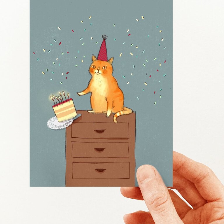 VALÉRIE BOIVIN CARTE DE SOUHAITS - CHAT QUI POUSSE