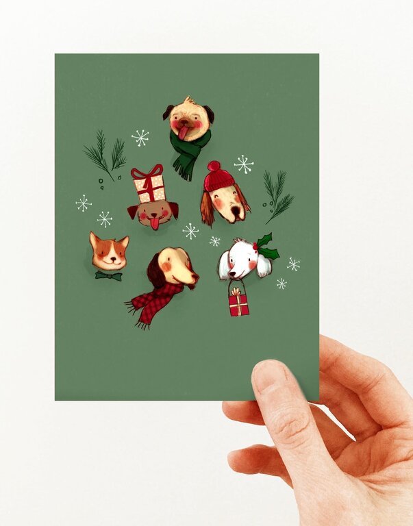 VALÉRIE BOIVIN CARTE DE SOUHAITS - SAPIN DE CHIENS