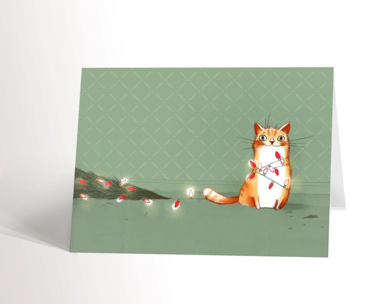 VALÉRIE BOIVIN CARTE DE SOUHAITS - CHAT AU SAPIN