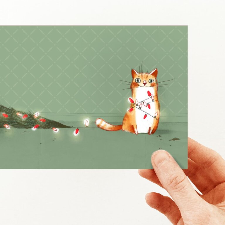 VALÉRIE BOIVIN CARTE DE SOUHAITS - CHAT AU SAPIN
