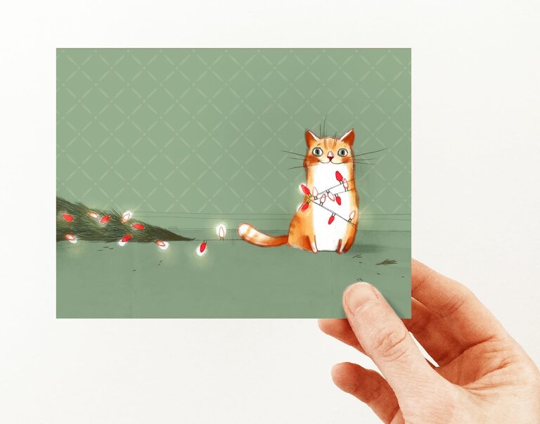 VALÉRIE BOIVIN CARTE DE SOUHAITS - CHAT AU SAPIN