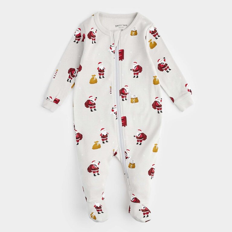 PETIT LEM PYJAMA À PATTES À IMPRIMÉS SANTA -  GRIS