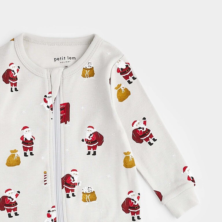 PETIT LEM PYJAMA À PATTES À IMPRIMÉS SANTA -  GRIS