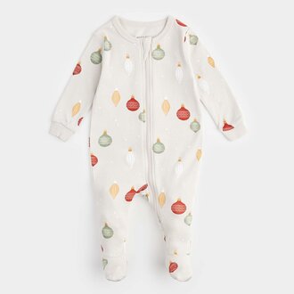 PETIT LEM PYJAMA À PATTES À IMPRIMÉS DE BOULES DE NOËL - CRÈME