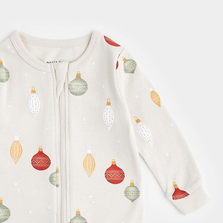 PETIT LEM PYJAMA À PATTES À IMPRIMÉS DE BOULES DE NOËL - CRÈME
