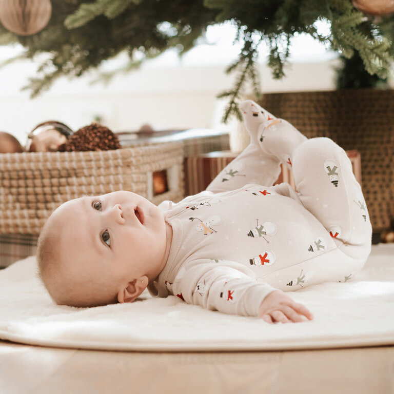 PETIT LEM PYJAMA À PATTES À IMPRIMÉS DE BONHOMMES DE NEIGE - CRÈME