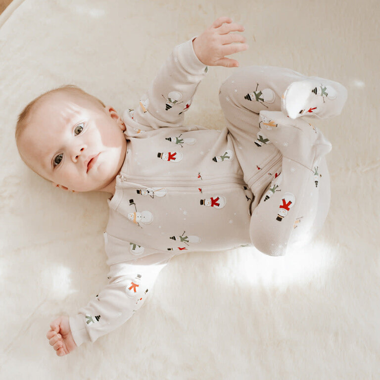 PETIT LEM PYJAMA À PATTES À IMPRIMÉS DE BONHOMMES DE NEIGE - CRÈME